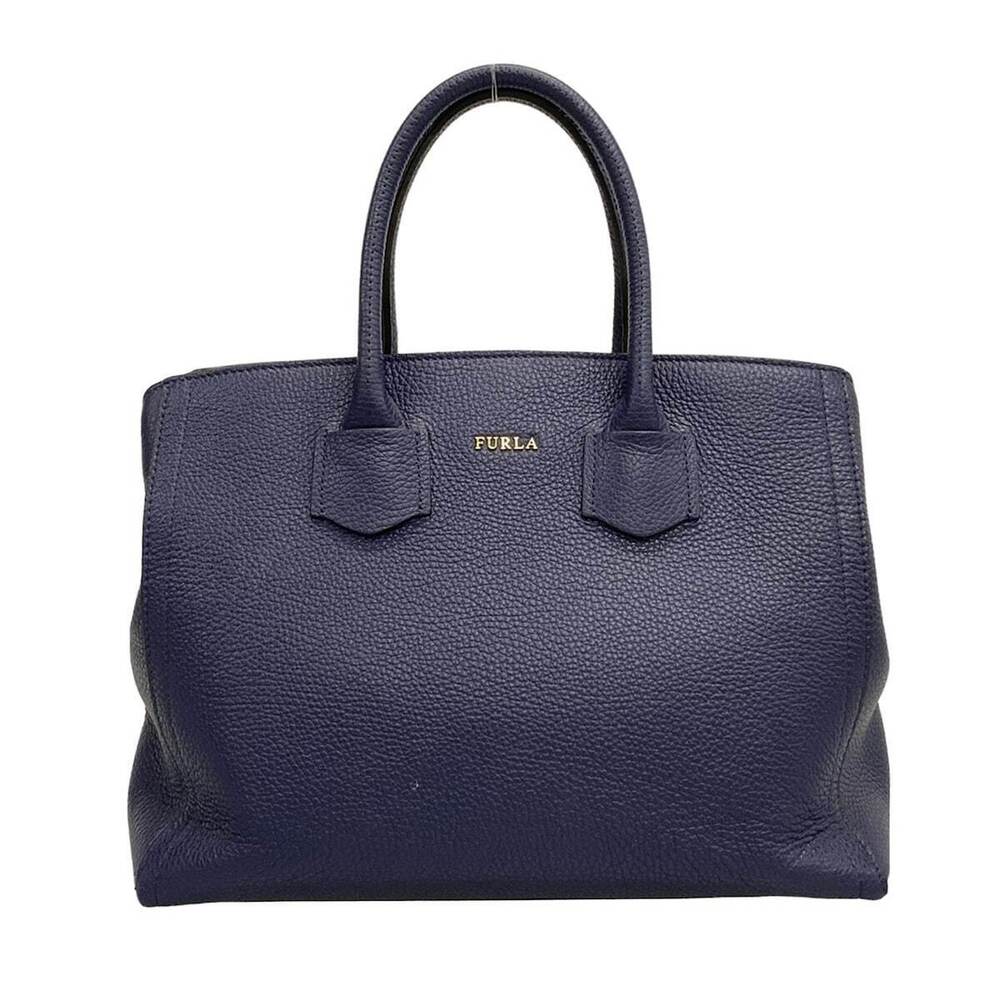 FURLA Tote Bag Navy Blue Leather